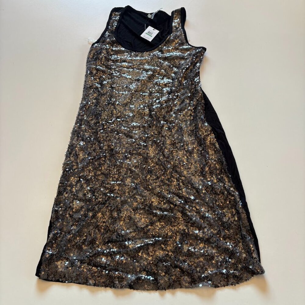 NWT Calvin Klein Sequin Sleeveless Mini Dress Black Silver Metallic New Years